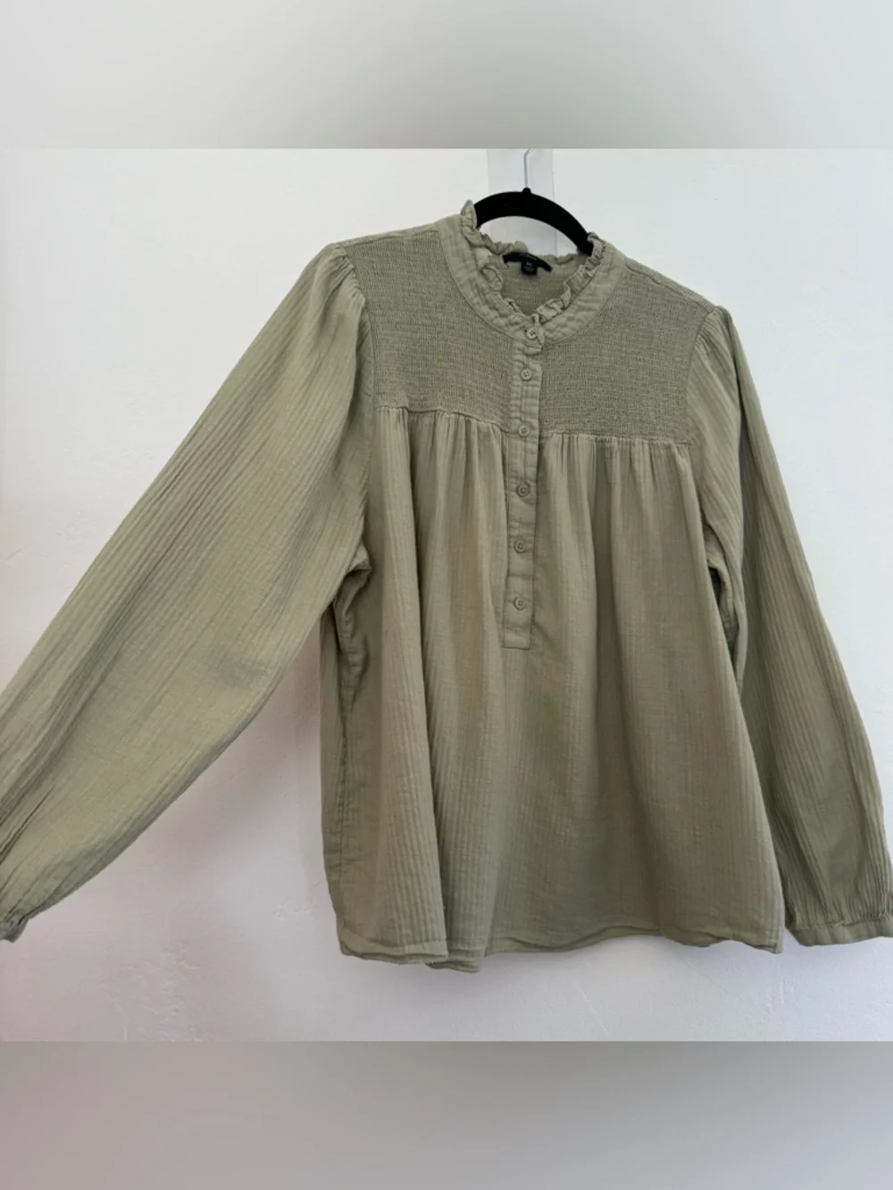 J. Crew Long-Sleeve Soft Gauze Garden Top in Faded Pistachio Green 100% Cotton